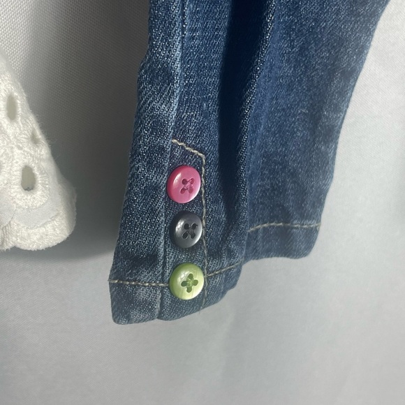 Gymboree Baby Girl 2pc Outfit Set 3-6M White Eyelet Top & Jeans Cat Patches - Picture 2 of 10